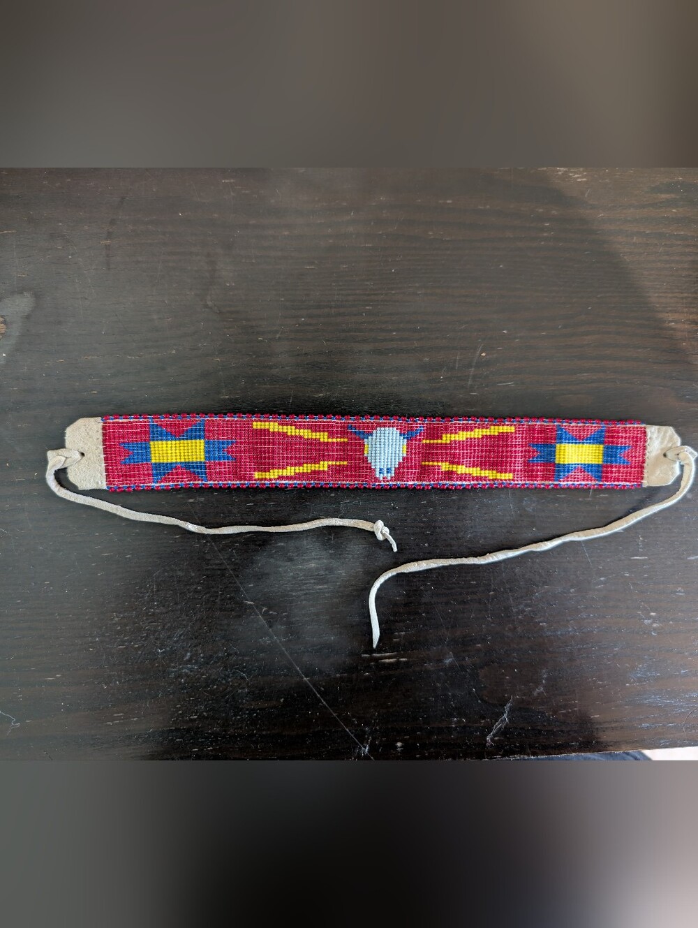 Handcrafted Red Beaded Western Pattern Choker Vintage Native American